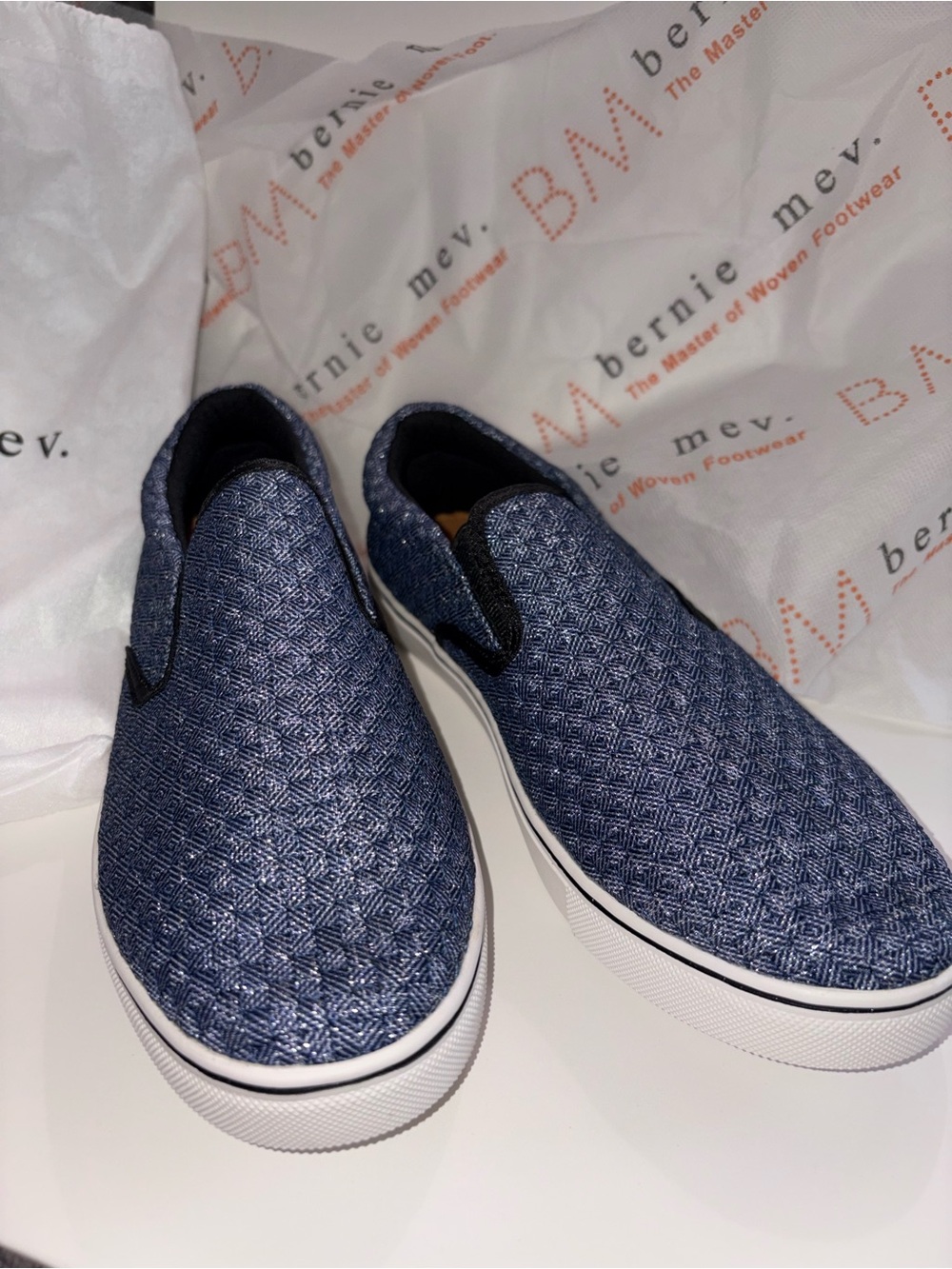 bernie mev. Men’s Slip-On Loafers in Denim Blue Woven Textile